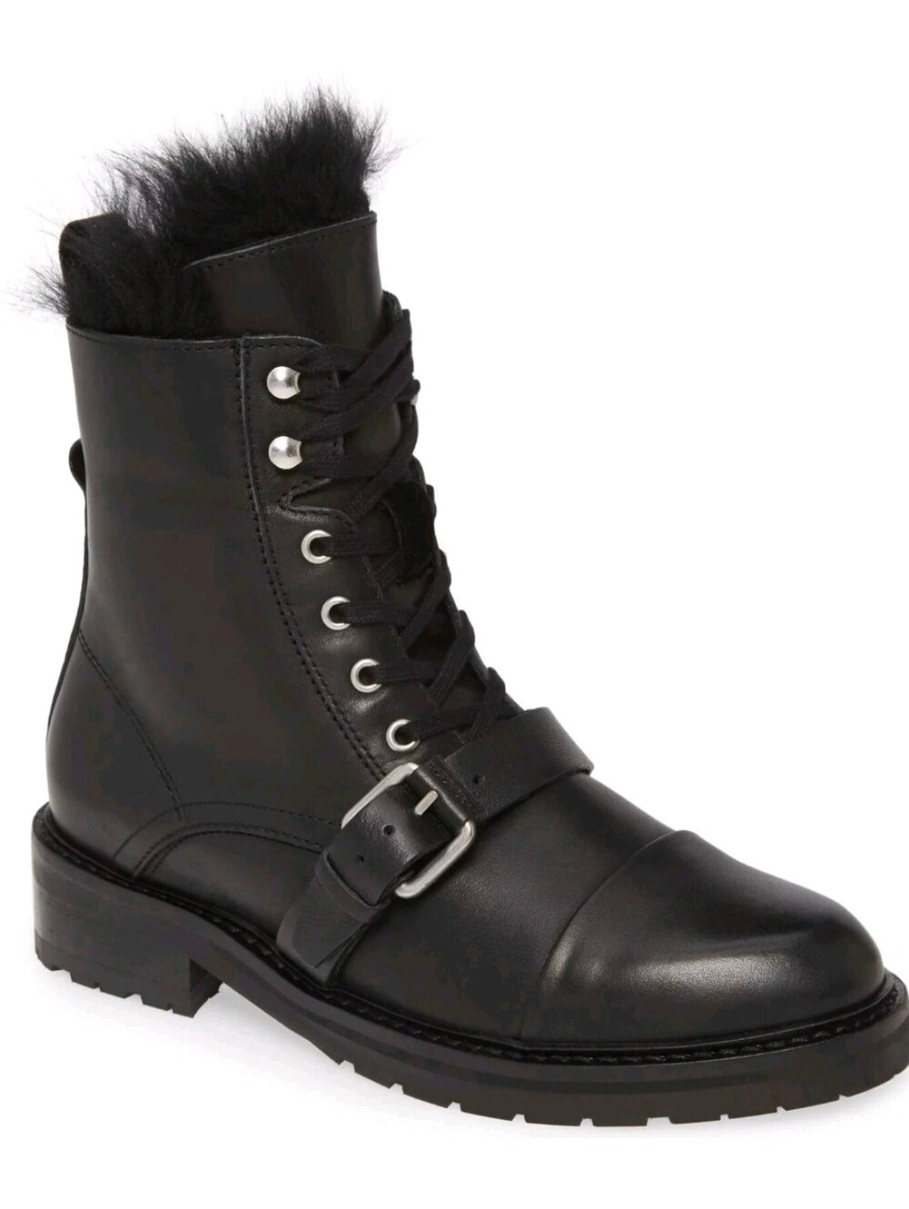 ALLSAINTS Black Leather Shearling Donita Combat Boots - Picture 4 of 11